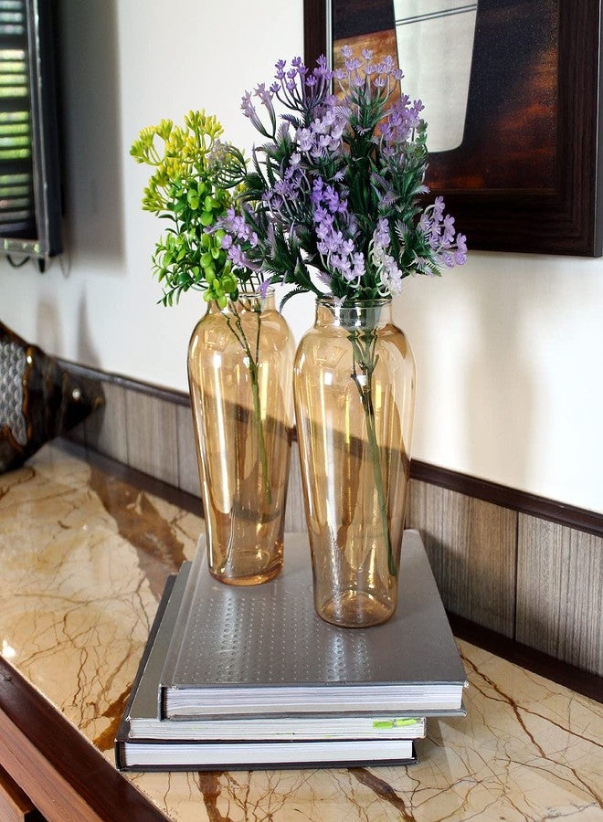 UM Creaciones Flower Glass Vase Amber Decorative Vase for Home Decor Living Room Office and Place Settings Perfect for Wedding & Home (Set of 2) - Image 2